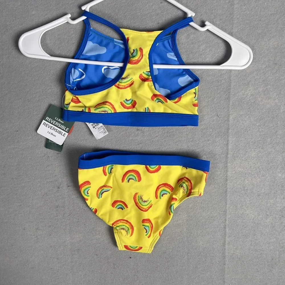 New L.L. Bean Crop Top‎ Bikini Girls Sz 4 Yellow Kids Reversible UPF 50+